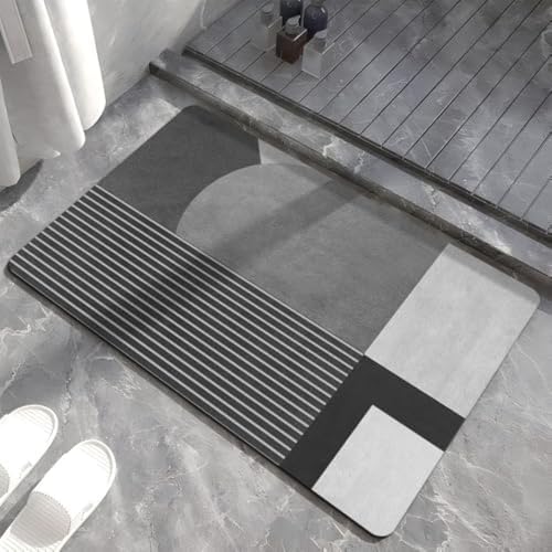 Badmatte 50x80 Cm Grauer Streifen Super Absorbierende Und Nicht Rutschende Anti-Form-Badezimmermatte, Kieselgiatomitstein Schnell Trocken, Duschmatte Draußen, Badezimmerteppichzubehör,60x90 Cm Badmatte 50x80 Cm Grauer Streifen Super Absorbierende Und Nicht Rutschende Anti-Form-Badezimmermatte, Kieselgiatomitstein Schnell Trocken, Duschmatte Draußen, Badezimmerteppichzubehör,60x90 Cm von GENMIP