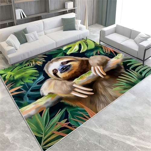 GENMIP Aquarell Fläche Teppiche Cartoon Faultier Tiermaschine Waschbar Nicht Rutschfestes Kurzhaufen Teppich Für Wohnzimmer Schlafzimmer Hausdekoration Teppich, von GENMIP