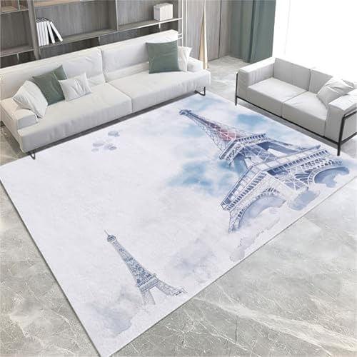 GENMIP Aquarellbereich Teppiche Paris Eiffelturm Maschine Waschbarer Nicht-Schlupf-Fläche Teppich Easy Care Short Stapel Teppich Für Wohnzimmer Schlafzimmer Esszimmer Büro & von GENMIP
