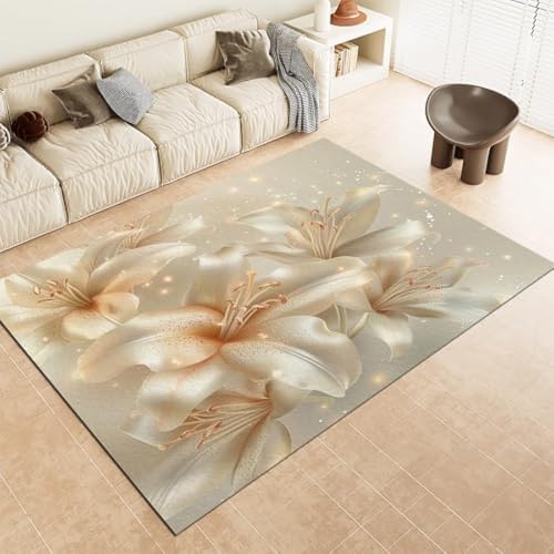 GENMIP Beige Fläche Teppiche Lilie Blume Beige Nicht rutschfeste Waschbeerdigung Teppich Kurze Stapelbodenmatte Für Wohnzimmer Schlafzimmer Badezimmer Küche & Büro, GENMIP Beige Fläche Teppiche Lilie Blume Beige Nicht rutschfeste Waschbeerdigung Teppich Kurze Stapelbodenmatte Für Wohnzimmer Schlafzimmer Badezimmer Küche & Büro, von GENMIP