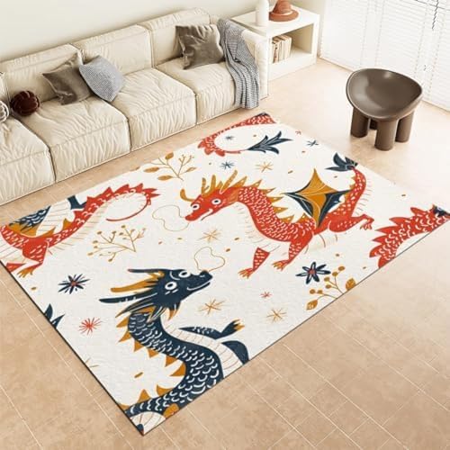 GENMIP Bereich Teppiche Cartoon Art Dragon Waschbarer Plüsch & Flauschiger Nicht Rutscher Pfahlbodenmatte Für Schlafzimmer Esszimmer & Lounges, von GENMIP