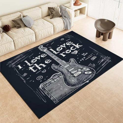 GENMIP Bereich Teppiche Musik Gitarrenmalmaschine Waschbarer Nicht Rutscher Fläche Teppich Easy Care Short Stapel Teppich Für Wohnzimmer Schlafzimmer Esszimmer Büro & Kindergarten, von GENMIP