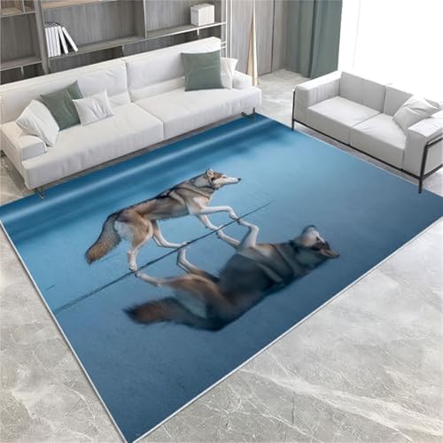 GENMIP Blaue Teppich Teppiche Husky Maschine Waschbarer Nicht Rutscher Kurzer Pfahlbereich Teppich Für Wohnzimmer Schlafzimmer Wohnkultur Teppich, von GENMIP