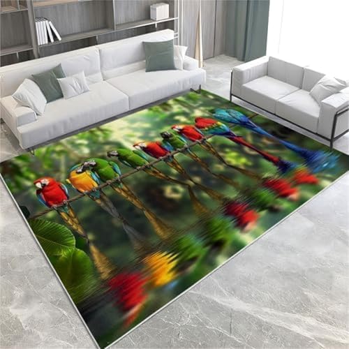 GENMIP Bright Colors Fläche Teppiche Dschungel Papageienwaschbar Teppich Nicht rutschfest,160x230cm von GENMIP
