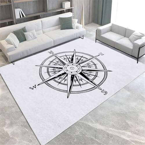 GENMIP Clip Art Area Teppiche Vintage Compass Muster Waschbar Teppich Nicht Rutscher Weicher Akzent Teppich Für Wohnzimmer Schlafzimmer Home Office Küchendekoration Dekor, von GENMIP