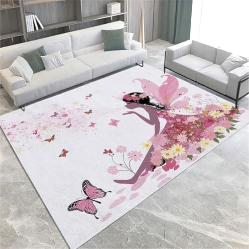 GENMIP Daisy Flowers Fläche Teppiche Schmetterling Mädchen Maschine Waschbarer Nicht Rutscher Kurzer Pfahlbereich Teppich Für Wohnzimmer Schlafzimmer Hausdekoration Teppich, von GENMIP