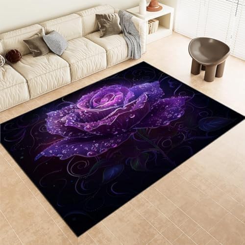 GENMIP Flächen Teppiche Rose Lila Maschine Waschbarer Teppich Weiche Flauschige, Rutschende Kurzhaufen Teppich Für Wohnzimmer Schlafzimmer Esszimmer Küchenbüro & von GENMIP