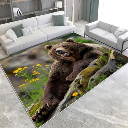 GENMIP Fotografie-Stil-Teppich Teppich Tierbraun Bär Waschbar Teppich Nicht Rutschfestem Akzent Teppich Für Wohnzimmer Schlafzimmer Home Office Küchendekoration Dekor, von GENMIP