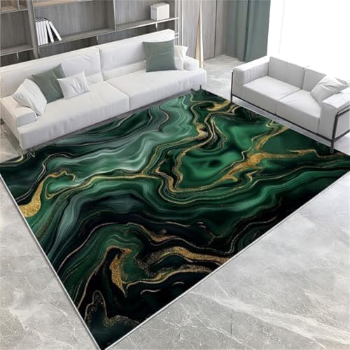 GENMIP Goldtextur-Fläche Teppiche Marmor Emerald Grüne Maschine Waschbarer Nicht Rutscher Fläche Teppich Easy Care Short Stapel Teppich Für Wohnzimmer Schlafzimmer Esszimmer Büro & von GENMIP
