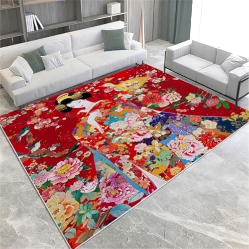 GENMIP Japanische Stil Teppich Teppiche Für Wohnzimmer Schlafzimmer Red Kimono Girl Floor Matte Gedrucktes Design Weicher Teppich, GENMIP Japanische Stil Teppich Teppiche Für Wohnzimmer Schlafzimmer Red Kimono Girl Floor Matte Gedrucktes Design Weicher Teppich, von GENMIP