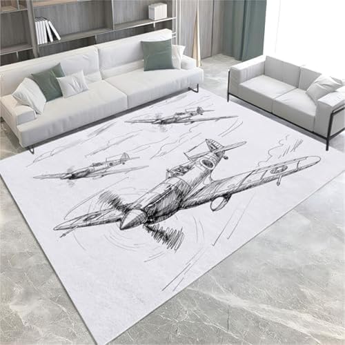 GENMIP Line Illustration Area Teppiche Vintage War Fighter Flugzeuge Maschin, GENMIP Line Illustration Area Teppiche Vintage War Fighter Flugzeuge Maschin, von GENMIP