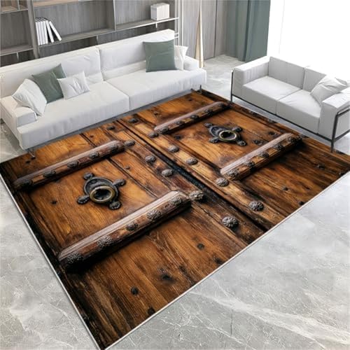 GENMIP Retro-Fläche Teppiche Braune Holztürmaschinenwaschbar Teppich Weiche Flauschige, rutschfeste Kurzhaufen Teppich Für Wohnzimmer Schlafzimmer Esszimmer Küchenbüro & von GENMIP