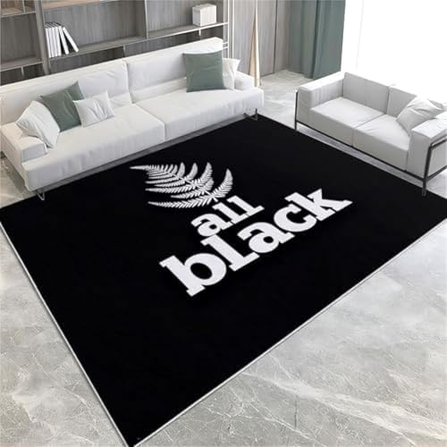 GENMIP Schwarze Teppich Rugby-Team Muster Maschine Waschbarer Kurzhaufen Teppich Nicht-Rutsch Innerner Bodenmatte Für Wohnzimmer Schlafzimmer Büro Küche & Flur Dekor, von GENMIP