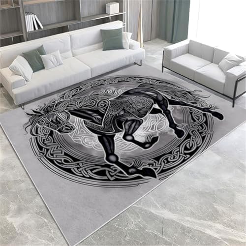 GENMIP Teppiche Für Celtic-Stil Teppiche Line Art Horse Machine Waschbar Teppich Weich, von GENMIP