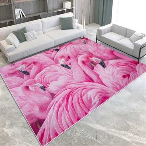 GENMIP Tiere Area Teppiche Pink Flamingo Maschine Waschbarer Kurzhaufen Teppich Nicht Rutschflecken Innenmatte Für Wohnzimmer Schlafzimmer Büro Küche & Flur, von GENMIP