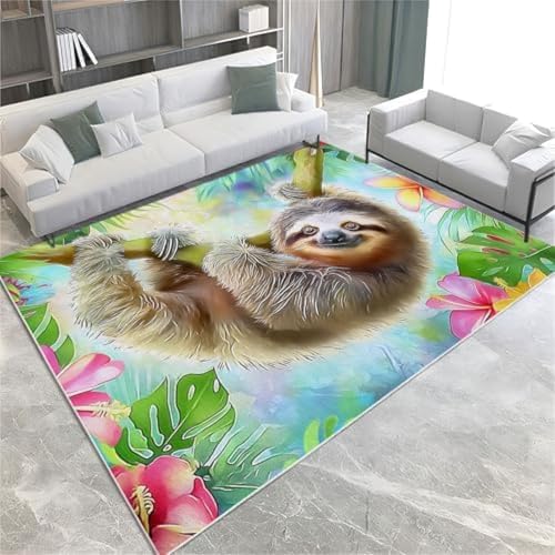 GENMIP Tiere Fläche Teppiche Cartoon Faultiermaschine Waschbarer Nicht Rutscher Kurzhaufen Teppich Für Wohnzimmer Schlafzimmer Wohnkultur Teppich, von GENMIP