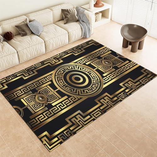 Goldene Fläche Teppiche Griechischer Stil Geometrischer Grafikform Waschbares Plüsch & Flauschiger Kurzer Stapelbodenmatte Für Schlafzimmer Esszimmer & Lounges, von GENMIP