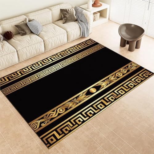 Schwarze Fläche Teppiche Geometrische Griechische Schlüssel Mäandermaschinenwaschbarer Teppich Weiche Flauschige, rutschfeste Teppich Für Wohnzimmer Schlafzimmer Esszimmer Küchenbüro & von GENMIP