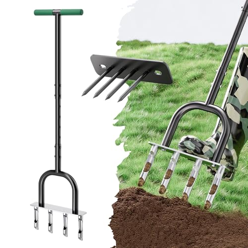 GENNICCI 2-in-1 Rasenbelüfter, Kernbelüfter Rasengerät, Rasenspießbelüfter, Handbelüfter Rasenwerkzeug mit austauschbaren hohlen und massiven Zinken, Gartenwerkzeug Lösen Bodenverdichtung für von GENNICCI