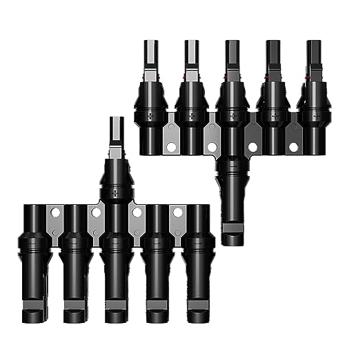 GENORTH Solar T Steckverbinder 5-fach Verteiler für Solarpanel Photovoltaik Kabelstecker, Solarkabelverbinder Energie Leitung Strom Kupfer PPO Wasserdicht IP68 schwarz von GENORTH