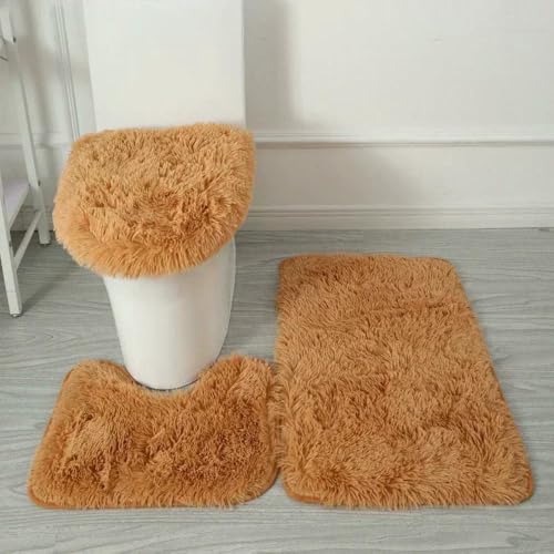 GENPICONG 3 STK./Set Einfarbige Heimteppiche Toilettendeckelbezug Teppiche Kit rutschfeste Fußmatte für Badezimmerboden Badeteppich Fußmatte von GENPICONG