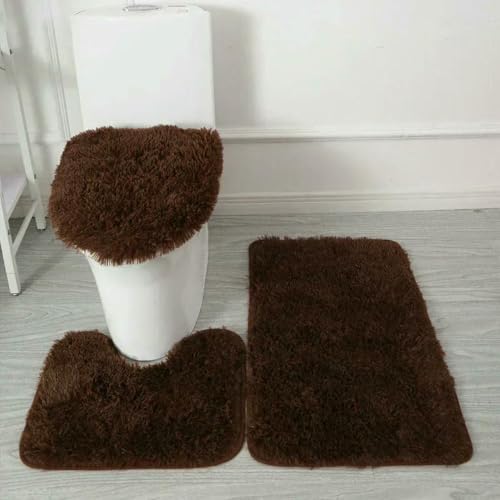 GENPICONG 3 STK./Set Einfarbige Heimteppiche Toilettendeckelbezug Teppiche Kit rutschfeste Fußmatte für Badezimmerboden Badeteppich Fußmatte von GENPICONG