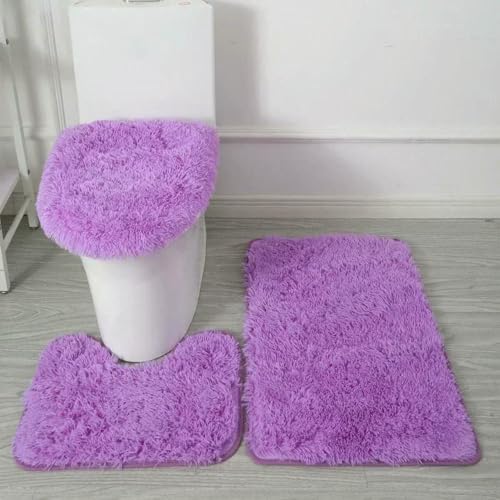 GENPICONG 3 STK./Set Einfarbige Heimteppiche Toilettendeckelbezug Teppiche Kit rutschfeste Fußmatte für Badezimmerboden Badeteppich Fußmatte von GENPICONG