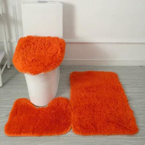 GENPICONG 3 STK./Set Einfarbige Heimteppiche Toilettendeckelbezug Teppiche Kit rutschfeste Fußmatte für Badezimmerboden Badeteppich Fußmatte von GENPICONG
