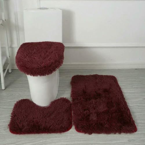 GENPICONG 3 STK./Set Einfarbige Heimteppiche Toilettendeckelbezug Teppiche Kit rutschfeste Fußmatte für Badezimmerboden Badeteppich Fußmatte von GENPICONG
