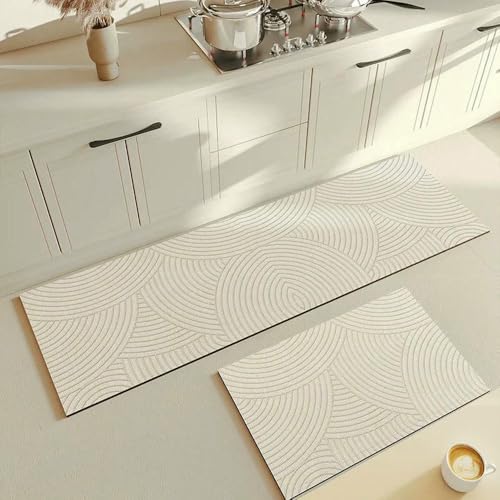 GENPICONG Küchenteppich Beige Matte PVC Wasserdicht Einfarbig Langer Streifen Teppich Ölbeständig Leder Fußmatten Boden rutschfest Waschbar von GENPICONG