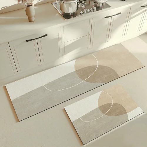 GENPICONG Küchenteppich Beige Matte PVC Wasserdicht Einfarbig Langer Streifen Teppich Ölbeständig Leder Fußmatten Boden rutschfest Waschbar von GENPICONG