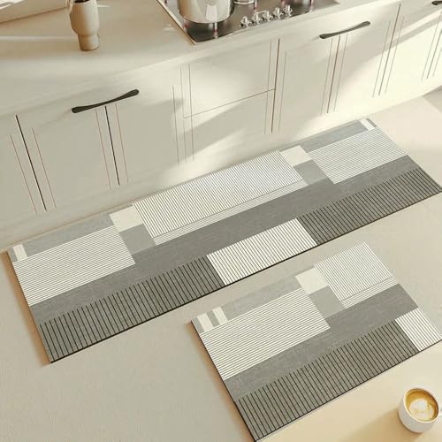 GENPICONG Küchenteppich Beige Matte PVC Wasserdicht Einfarbig Langer Streifen Teppich Ölbeständig Leder Fußmatten Boden rutschfest Waschbar von GENPICONG