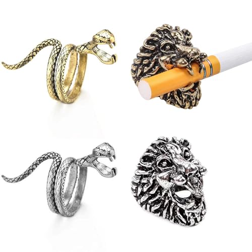 Zigarettenhalter Finger Schlange Löwenring - 4 Stück Haltering Schlange Löwe Ringform, Rauchzubehör für Damen und Herren, Zigarrenhalter Finger Verlängerung Halloween-Geschenke für Männer Frauen Zigarettenhalter Finger Schlange Löwenring - 4 Stück Haltering Schlange Löwe Ringform, Rauchzubehör für Damen und Herren, Zigarrenhalter Finger Verlängerung Halloween-Geschenke für Männer Frauen von GENSMILE