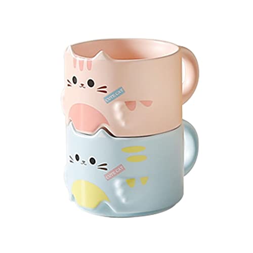 GENTI Kawaii Tasse Keramik Katze Tasse Set von 2 Paar Katze Tasse stapelbar Niedliche Teetassen für Frauen Geschenk für Geburtstag Valentinstag Weihnachten (blau + pink) von GENTI