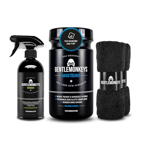 GENTLEMONKEYS Detailer Auto (500ml) + 45er Set Nasstücher • Lackversiegelung Auto, Motorrad & Fahrrad • Inklusive Pflege- & Reinigungstücher für Innen & Außen von GENTLEMONKEYS