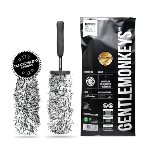 GENTLEMONKEYS Profi Mikrofaser Felgenbürste • Felgenreinigungsbürste mit wechselbarem Bürstenbezug • Auto Felgenbürste für schonende Reinigung • Microfaser Felgenbürste für alle Felgen von GENTLEMONKEYS