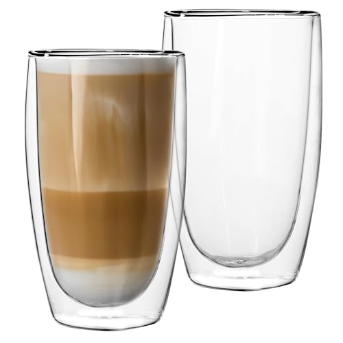 Doppelwandige Latte Macchiato Gläser – 2er Set 450ml – Hitzebeständig, Isoliert & Spülmaschinenfest – Kaffeegläser für Cappuccino, Espresso, Kaffee – Thermogläser Design-Glas von GENTOR