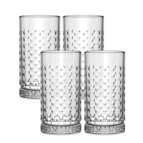 Longdrinkgläser Set 4 Stück – Kristallklare Trinkgläser 460ml – Hochwertige Longdrink Gläser aus Glas – Spülmaschinenfest – Für Cocktails Gin Softdrinks – Kristall Design (Design 1) von GENTOR