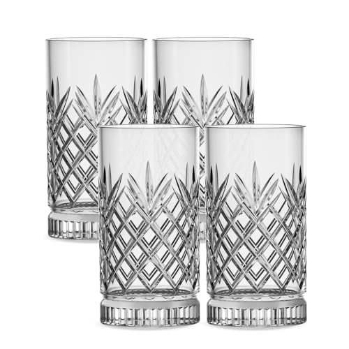 GENTOR Longdrinkgläser Set - 4 Stück, Longdrink-Glas Kristallklar, Kristallgläser, Hochwertig & Elegantes Design, 460ml – Ideal für Cocktails, Softdrinks - spühlmaschinenfest (Design 2) von GENTOR