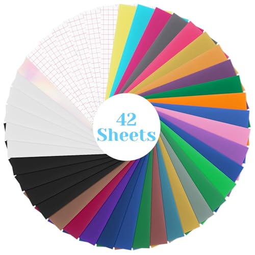 42 Stück Plotterfolie Vinyl Selbstklebend mit 6 Plotter Transferfolie Set, 14 x 30,5cm Vinylfolie Plotter Zubehör Selbstklebende Folie Klebefolie für Cricut Joy Maker 3 Zubehör Folie DIY Dekoration 42 Stück Plotterfolie Vinyl Selbstklebend mit 6 Plotter Transferfolie Set, 14 x 30,5cm Vinylfolie Plotter Zubehör Selbstklebende Folie Klebefolie für Cricut Joy Maker 3 Zubehör Folie DIY Dekoration von GENZYRE