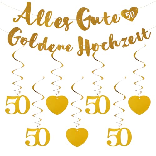 Deko Goldene Hochzeit Geschenke mit Zahlen Goldene 50 Hochzeit Gold Goldhochzeit Geschenk Deko Banner Draußen für Goldhochzeit Eltern 50. Hochzeitstag Girlande Set Hängende Wirbel Spiralen Hängedeko von GENZYRE