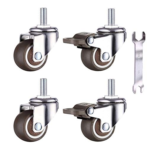 4 Rollen für Möbel M6x15mm mit Gewinde 25mm Weichgummi TPE Gewinde Mini Rollen Möbelrollen (2 Stück mit Bremse)（25mm） von GEOCANG