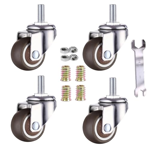 GEOCANG 4 Stück Lenkrollen Rollen für Möbel M8x20mm mit Gewinde Weichgummi TPE Mini Möbelrollen Geeignet für Möbel,Blumenständer (38 mm - 4 Ohne Bremsen) von GEOCANG