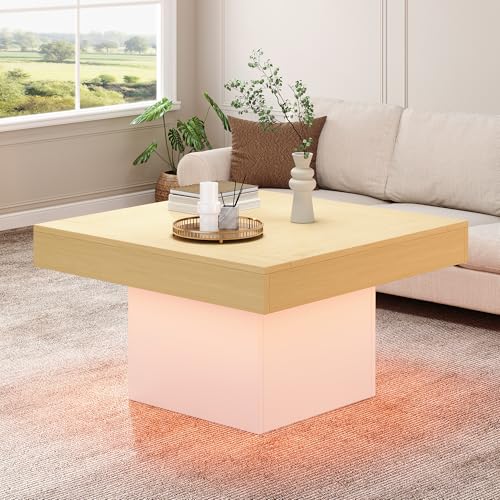 GEOKILO Couchtisch mit LED-Beleuchtung, Quadratisch Couchtisch, Kreativer Wohnzimmertisch in Pilzform, Wohnzimmertisch Modern für Couch Schlafzimmer,30 kg Tragkraft-70x70x40 cm von GEOKILO