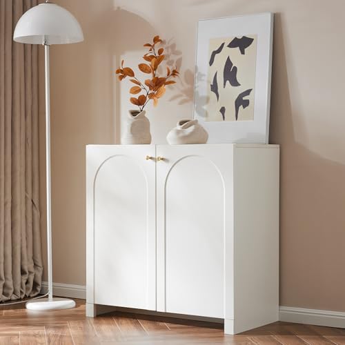 GEOKILO Sideboard mit 2 Türen, Highboard Standschrank Kommode mit Schubladen, Stauraum Schrank für Wohnzimmer & Flur, Creme-Weiß, 80 x 40 x 80 cm (BxTxH) von GEOKILO