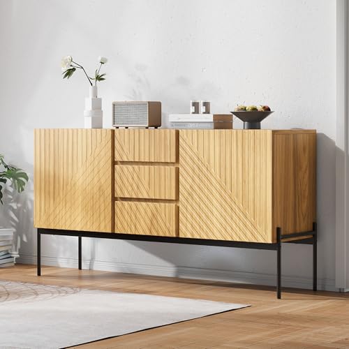 GEOKILO Sideboard mit 2 Türen und 3 Schubladen,Metallbeinen, TV-Schrank,Buffet, Kommode mit Linien-Design, H75 cm / B140 cm/ T40 cm GEOKILO Sideboard mit 2 Türen und 3 Schubladen,Metallbeinen, TV-Schrank,Buffet, Kommode mit Linien-Design, H75 cm / B140 cm/ T40 cm von GEOKILO
