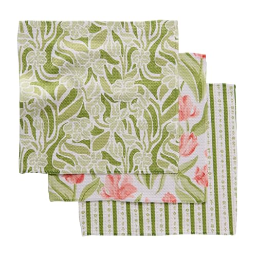GEOMETRY Küchen-Geschirrtücher – Frühlings- und Sommer-Kollektion – Premium-Geschirrtücher mit Geowebe – saugfähige und schnell trocknende Küchentücher – grüne Göttin 25,4 x 25,4 cm (3 Stück) von GEOMETRY