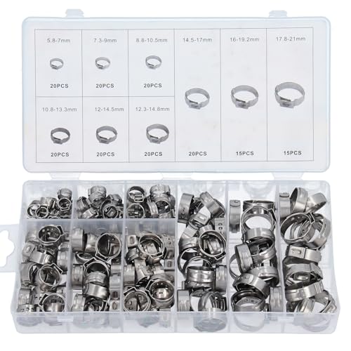 GEPCO 170tlg Schlauchschellen Klemmzange Set Edelstahl 1 Ohr Schellen 5,8-21mm von GEPCO Advanced Technology