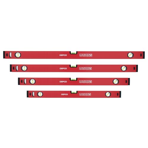 GEPCO 4-tlg Satz Profi Wasserwaagen 60 + 80 + 100 + 150 cm Aluminium 1.2 mm Richtwaage Messwaage Bauwaage 3 Libellen Messtoleranz: 0,5mm/m von GEPCO Advanced Technology