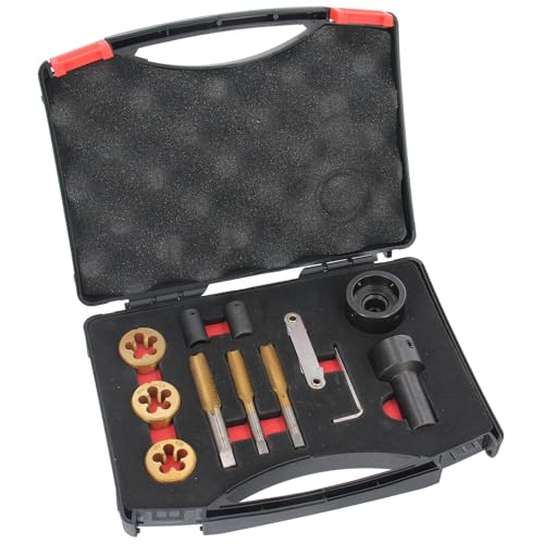 GEPCO Gewindereparatur Set 12-tlg. | M12x1.25, M12x1.5, M14x1.5 Gewindebohrer & Schneideisen | Werkzeug für Radbolzen & Radmuttern | inkl. Gewindelehre 12 Blätter (0.5?1.75, NPT27, BSP28) | Auto & KFZ von GEPCO Advanced Technology